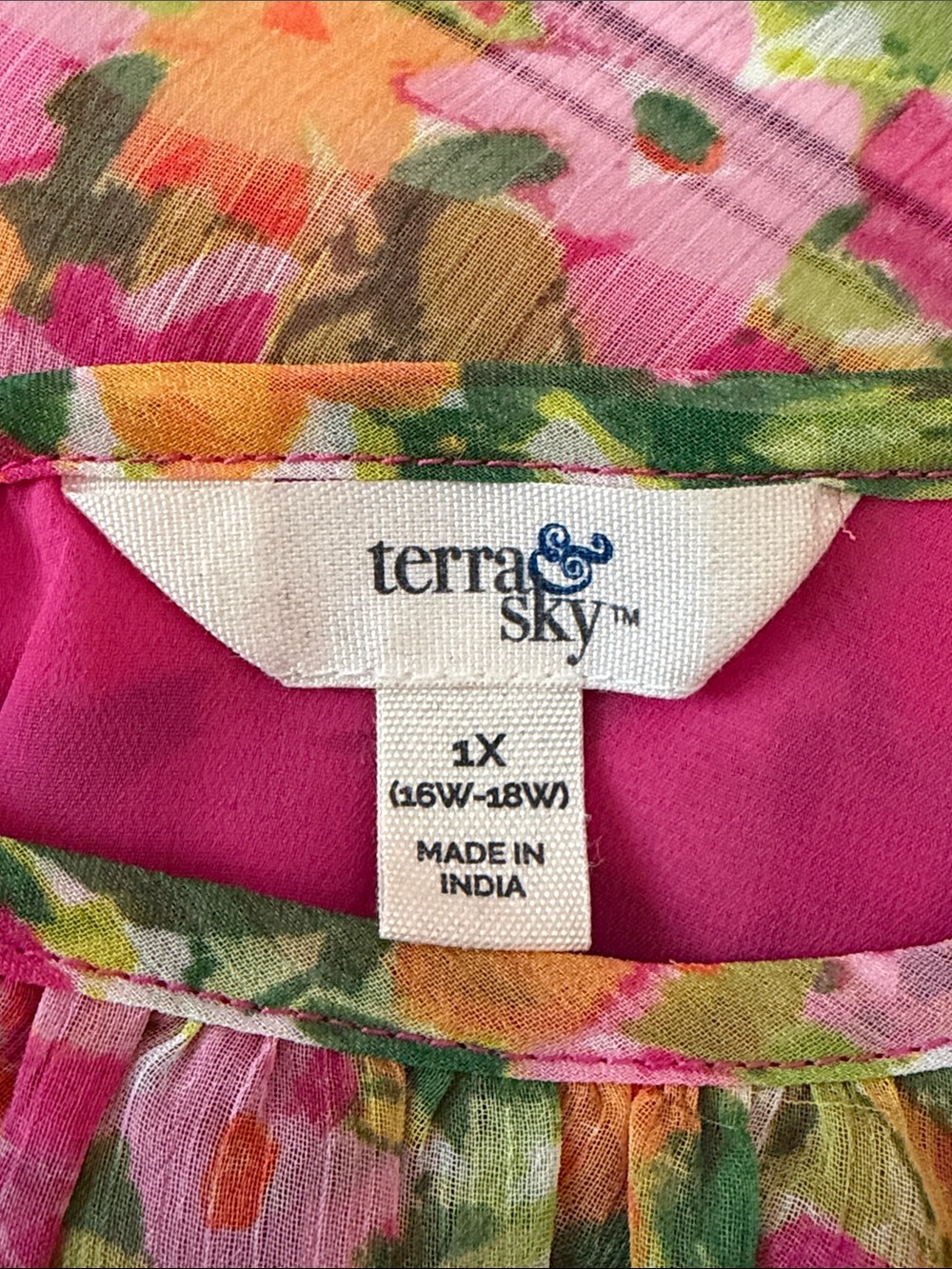 Terra & Sky Pink and Orange Floral Smocked Yoke Blouse - Picture 3 of 8